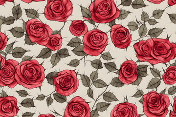 Illustration digital watercolor flowers roses red pattern background 