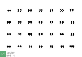 Set of quote mark icon. Simple flat style. Quotation sign, double comma, black, opinion concept. Vector illustration isolated on white background. EPS 10.