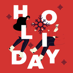 Merry Christmas art holiday greeting card vector flat illustration