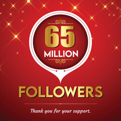 Fototapeta premium Golden 65 million with star and red background. Vector illustration.