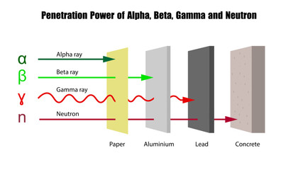 penetration power of alpha, beta, gamma and neutron diagram