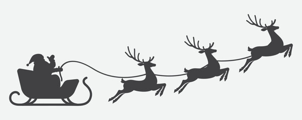 illustration of santa clause riding his sleigh pulled by reindeers. Vector Christmas element - obrazy, fototapety, plakaty