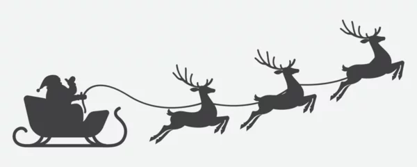 Fotobehang illustration of santa clause riding his sleigh pulled by reindeers. Vector Christmas element © kursi_design