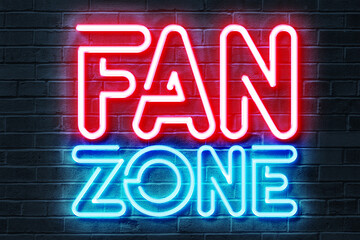 Obraz premium Fan Zone Neon Sign 3D illustration on a dark brick background.