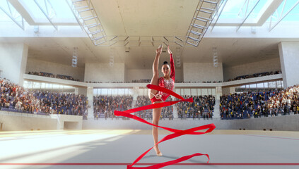 Obraz premium Rhythmic gymnast in professional arena.