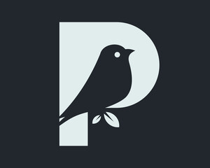 Fototapeta premium Letter P Pigeon Dove Sparrow Bird Animal Wing Nature Silhouette Negative Space Vector Logo Design