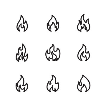 Fire icon set with line art style