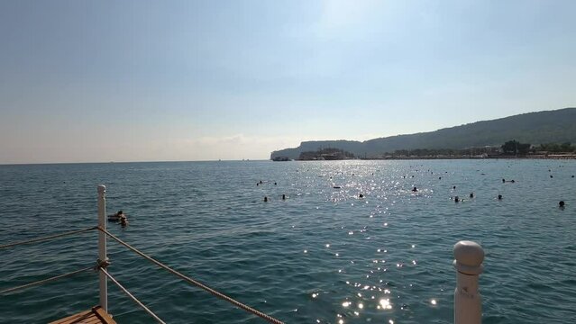 Panorama of beach at first line at Kemer, Antalya, Turkey