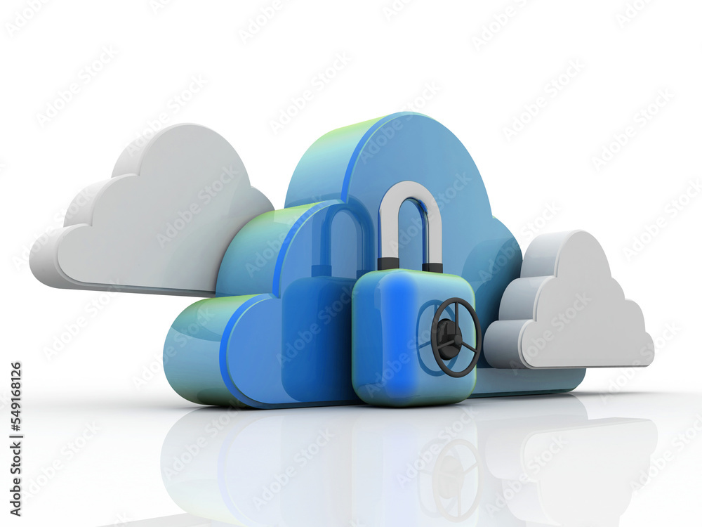 Poster 3d rendering cloud computing, security