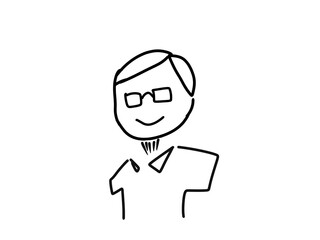 Hand drawn image of a handsome young man in glasses smiling.  suitable for people theme icon