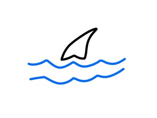 hand drawn shark fin with ocean waves.  perfect for a shark attack hazard sign