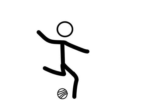 image of a stickman's hand kicking a ball.  suitable for football sport theme