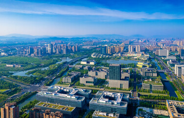 Fototapeta na wymiar Aerial view of the new town in Eastern Ningbo, Zhejiang province