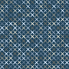 blue and gray hand drawn crosses. repetitive background. cross-stitch. vector seamless pattern. geometric fabric swatch. wrapping paper. continuous design template for textile, home decor