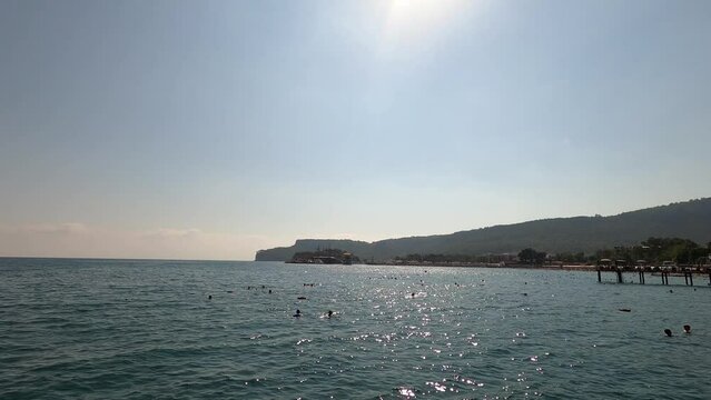 Panorama of beach at first line at Kemer, Antalya, Turkey
