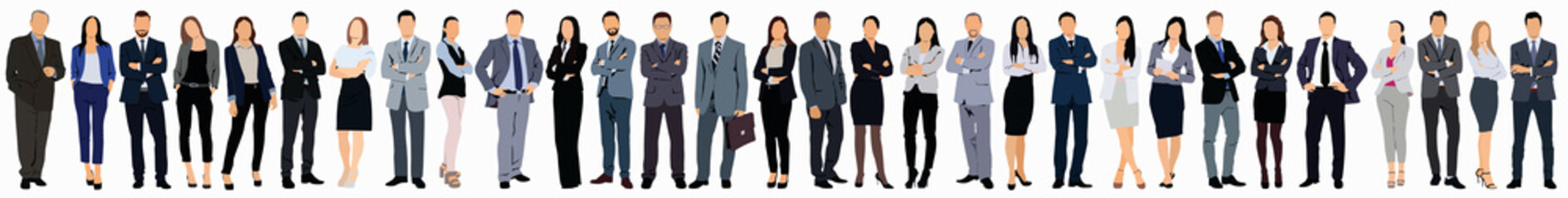 set of crowd of business people standing in a row - obrazy, fototapety, plakaty