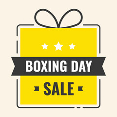 Boxing Day Sale Poster Or Card Design With Gift Box On Cosmic Latte Background.