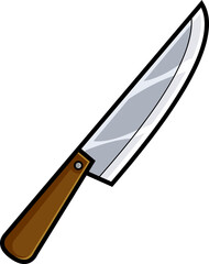 Cartoon Wooden Handle Kitchen Knife. Hand Drawn Illustration Isolated On Transparent Background
