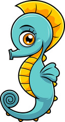 Fototapeta premium Cute Seahorse Cartoon Character In Underwater. Hand Drawn Illustration Isolated On Transparent Background