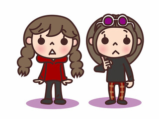 秋冬な服装の若い女性ふたりセット