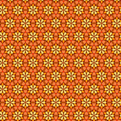 Abstract mosaic pattern with geometric flowers in bright warm minimal autumn colors