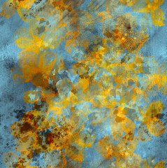 Abstract bright autumn blue, grey and yellow colors blurry painted layered background 