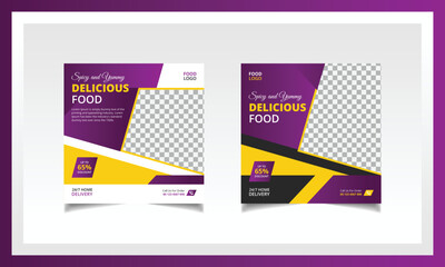 Spicy and Yummy Restaurant food Social Media Post Design Template or square flyer design