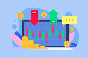 Crypto currency investment, buy or sell trading, crypto market exchange value concept vector illustration