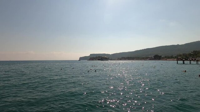 Panorama of beach at first line at Kemer, Antalya, Turkey