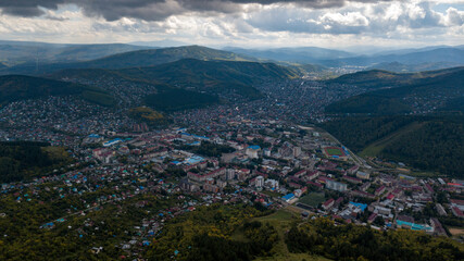 Fototapeta na wymiar Gorno-Altaysk city from a bird's-eye view