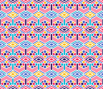colorful geometric cubes abstract seamless pattern vector background. Technology style engineering line drawing endless illustration. Usable for fabric, wallpaper, wrapping, web and print.
