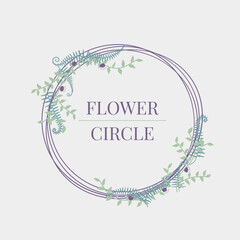 Greeting Card bouquet of purple flower and fern leaf. Botanical natural vector Illustration,element for invitation,wedding, card, poster.