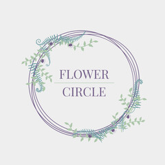 Obraz premium Greeting Card bouquet of purple flower and fern leaf. Botanical natural vector Illustration,element for invitation,wedding, card, poster.