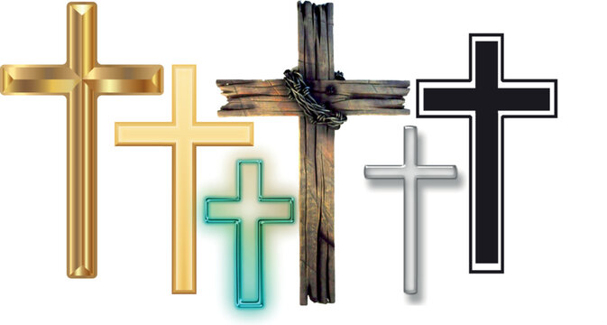 Set of isolated christian cross or religion sign flat design