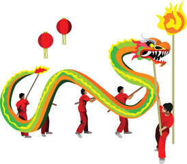 Dragon Dance Chinese Traditional New Year Vector