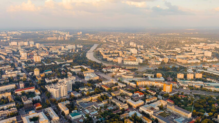 Fototapeta na wymiar Oryol, Russia. History Center. View of the city from the air. Summer, Aerial View