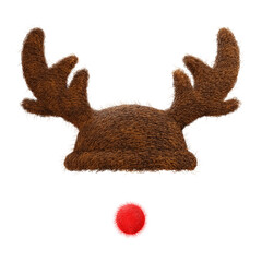 Fluffy wool reindeer horn headgear with a crimson nose, rendered in 3D. © icestylecg