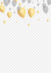 Silver Air Background Transparent Vector. Balloon Rainbow Background. Gold Happy Balloon. Baloon Shiny Frame.