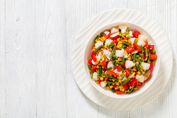 corn, radish, jicama, pepper, green bean salad