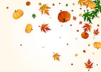 Colorful Leaves Background Light Vector. Orange Abstract Frame. Gold Leaf Floral Template. Pumpkin Farm. Oak Set.