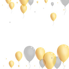 Golden Toy Background White Vector. Air Falling Design. Yellow Jubilee Baloon. Balloon Event Illustration.