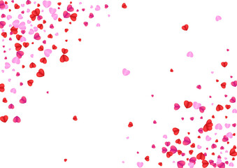 Fototapeta na wymiar Red Heart Background White Vector. Amour Illustration Confetti. Pink Anniversary Frame. Violet Heart Celebration Pattern. Tender Design Backdrop.