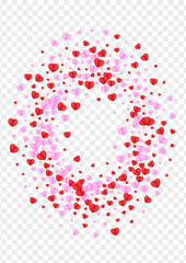 Pink Confetti Background Transparent Vector. Amour Pattern Heart. Red Card Backdrop. Tender Heart Gift Illustration. Violet Fall Texture.