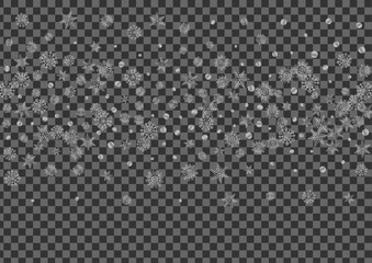 Silver Dot Background Transparent Vector. Flake Drawn Pattern. Metal Snowflake Xmas. Luminous Isolated Illustration.