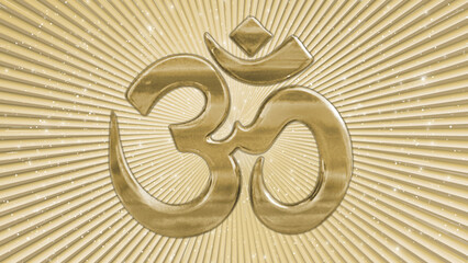 Om Symbol on Gold Rays Background 3D illustration, Cover Image, Thumbnail