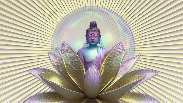 Buddha sitting in Lotus, 3D illustration, Cover Image, Thumbnail