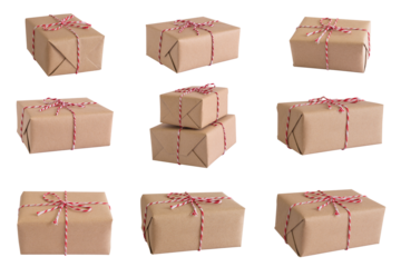 Set of Brown craft paper box on white background