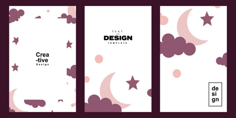 Set of sky night poster template in cute and trendy design style. Collection soft and calm design for card invitation in minimalist