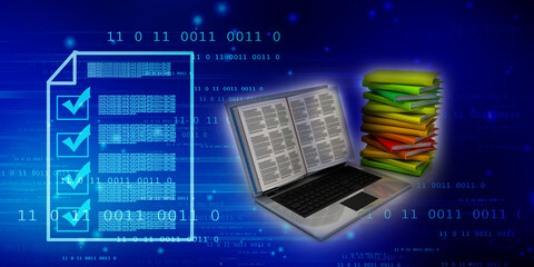 3d rendering book with laptop