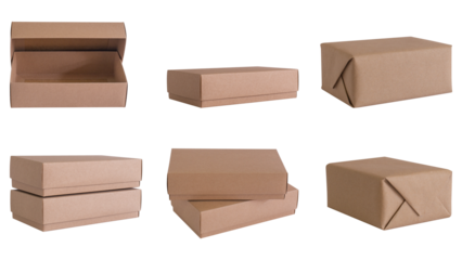 Set of Brown craft paper box on white background. Object with clipping path